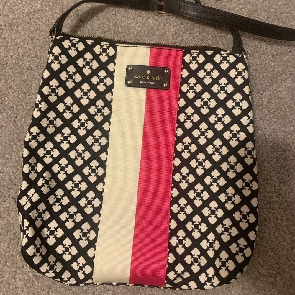 Kate Spade black and pink/white stripe crossbody